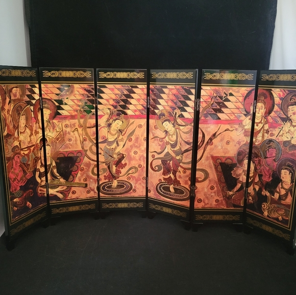 Vintage An Imitation of An Ancient Small Screen 6 Panel Lacquer Folding Screen - Picture 15 of 15